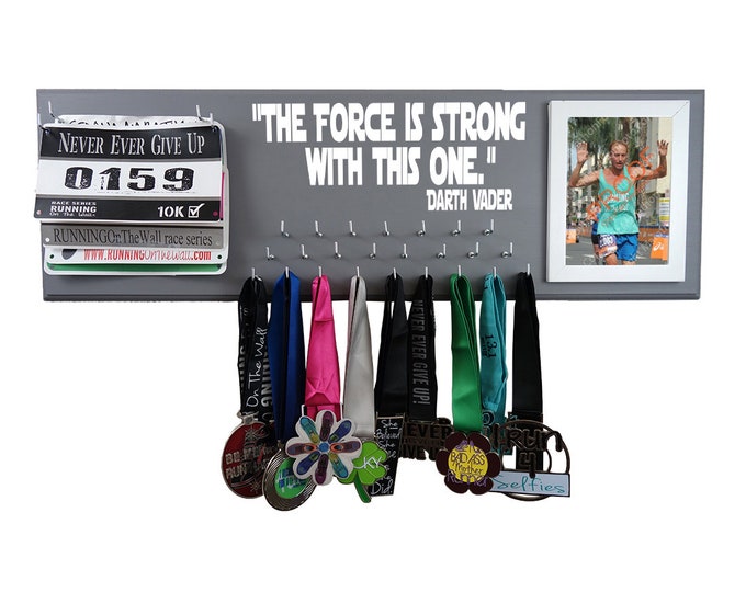 Running medal holder -  Race bibs display- running medal and race bibs hanger - The force is strong with this one