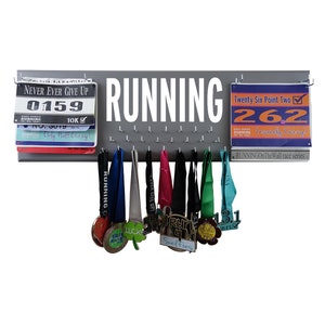 Use a running medal holder and race bibs display to organize all your medals - Running medal display - running medal rack
