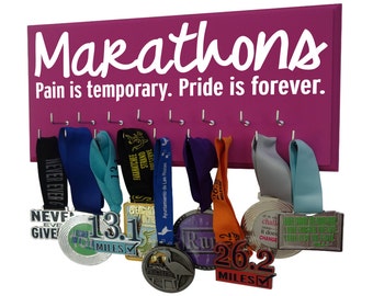Marathon medal display - 26.2 miles of running - gifts for marathon runners - women running - Marathons pain is temporary, pride is for ever