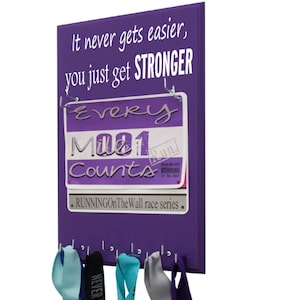 Gifts for runners - race bib holder & running medal holder - Running gift - It never gets easier, you just get stronger