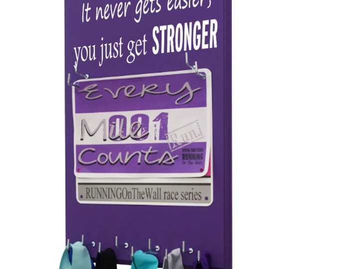 Gifts for runners - race bib holder & running medal holder - Running gift - It never gets easier, you just get stronger