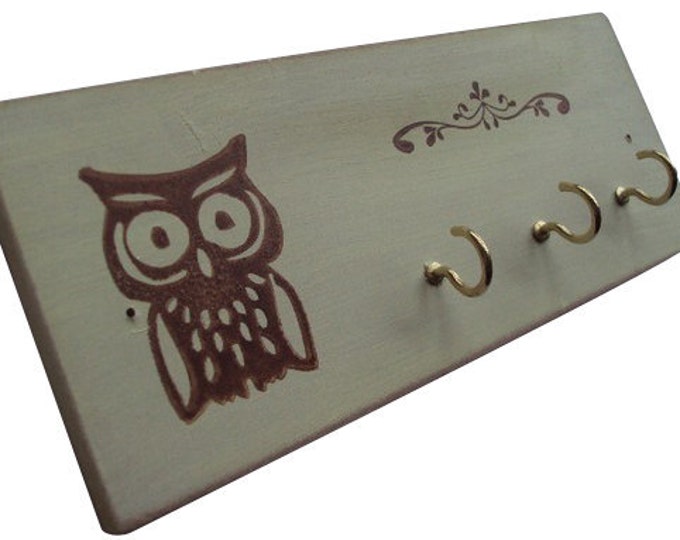 Wood Owl Wall Key Holder Etsy