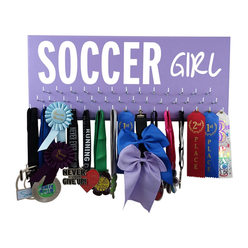 Soccer medals holder, gift for soccer player, soccer coach, soccer team, soccer gifts, awards holder, trophy display, ribbons hanger image 3
