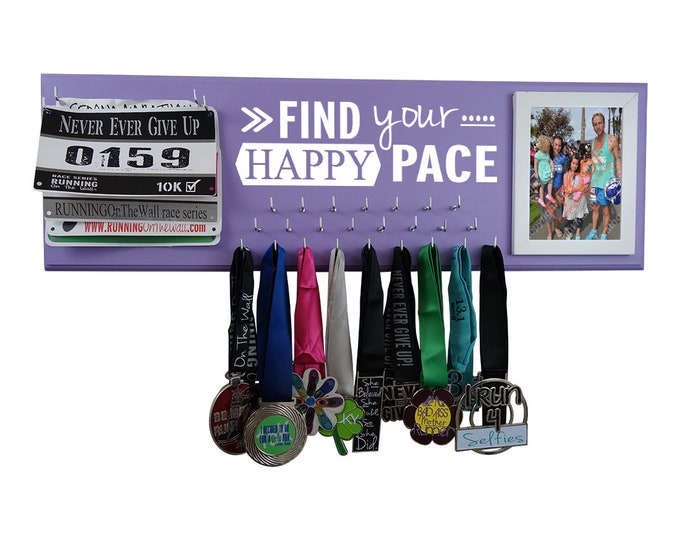 Running  Medal Display rack | Race bib Holder | Half Marathon Gifts for runners | Be proud - Find your happy pace