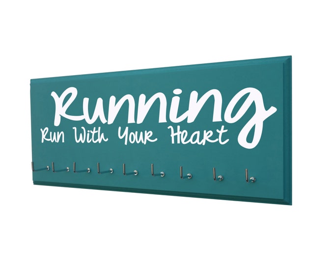 Medals displays...for runners - run with your heart, medal holder for teen girl, cross country and track and file, birthday gift for runners