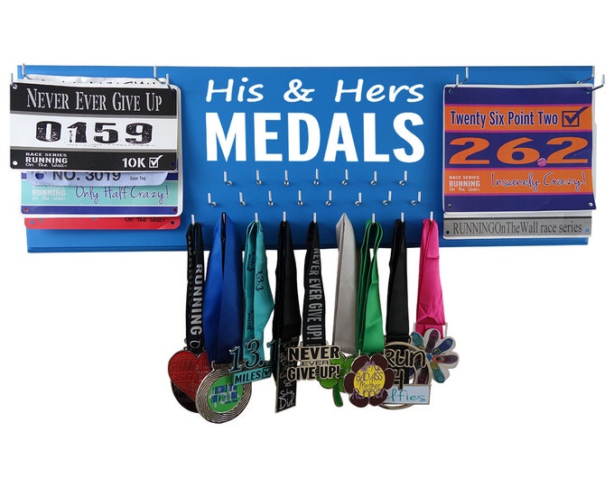 Wedding gift for runners -  medals holder -   race bibs and medals hanger - running running and running: inspirational quote