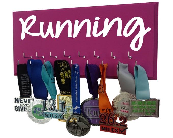 Running medal display rack - Race bib holder - Marathoner Gift - Simple RUNNING graphic