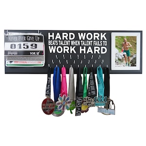 Running Medal Holder and Race Bib Hanger RUNNING, Hard Work beats talent when talent fails to Work Hard image 1