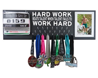 Running Medal Holder and Race Bib Hanger RUNNING, Hard Work beats talent when talent fails to Work Hard