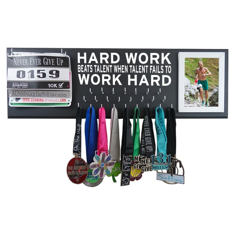 Running Medal Holder and Race Bib Hanger RUNNING, Hard Work beats talent when talent fails to Work Hard image 1