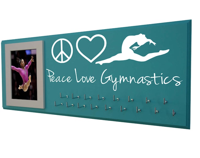 Gymnastics medal holder, Gymnastics gifts, gymnast gift, Peace Love gymnastics and silhouette