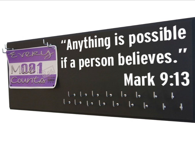 Running medal and race bibs - Anything is possible if a person believes. Mark 9:23 - Gift for runners