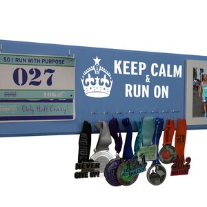 Medals and bibs display running medals and race bibs holder running medals and race bibs hanger Keep calm and run on image 1