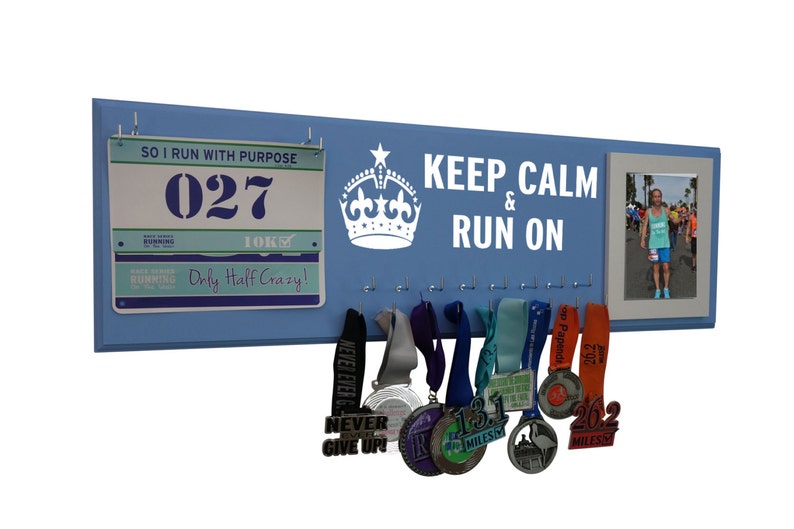 Medals and bibs display running medals and race bibs holder running medals and race bibs hanger Keep calm and run on image 1