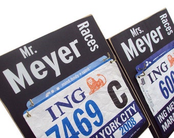 wedding gift: MR. & Mrs.  race bibs display