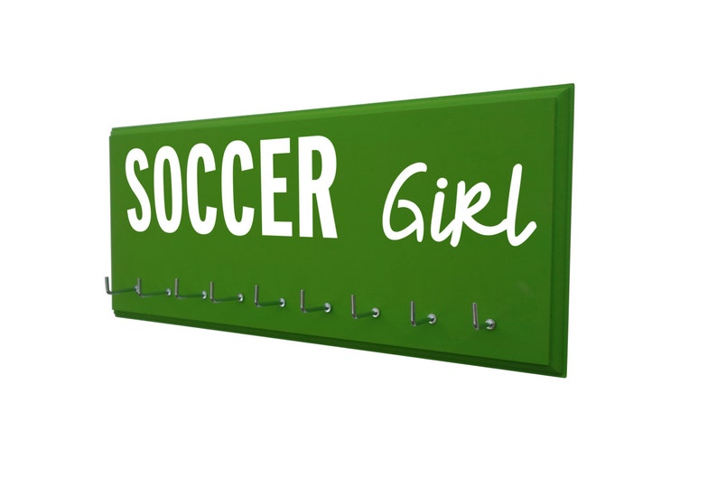 Soccer medals holder, gift for soccer player, soccer coach, soccer team, soccer gifts, awards holder, trophy display, ribbons hanger image 2