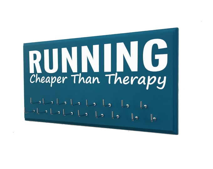 race medal holder: inspirational quote, running is cheaper than therapy, gifts for runners