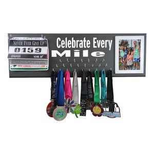 Race Medal display rack, Celebrate every mile inspirational medal holder for runners, Running gifts, 5k, 10k, Half-marathon & Marathon Gifts image 2
