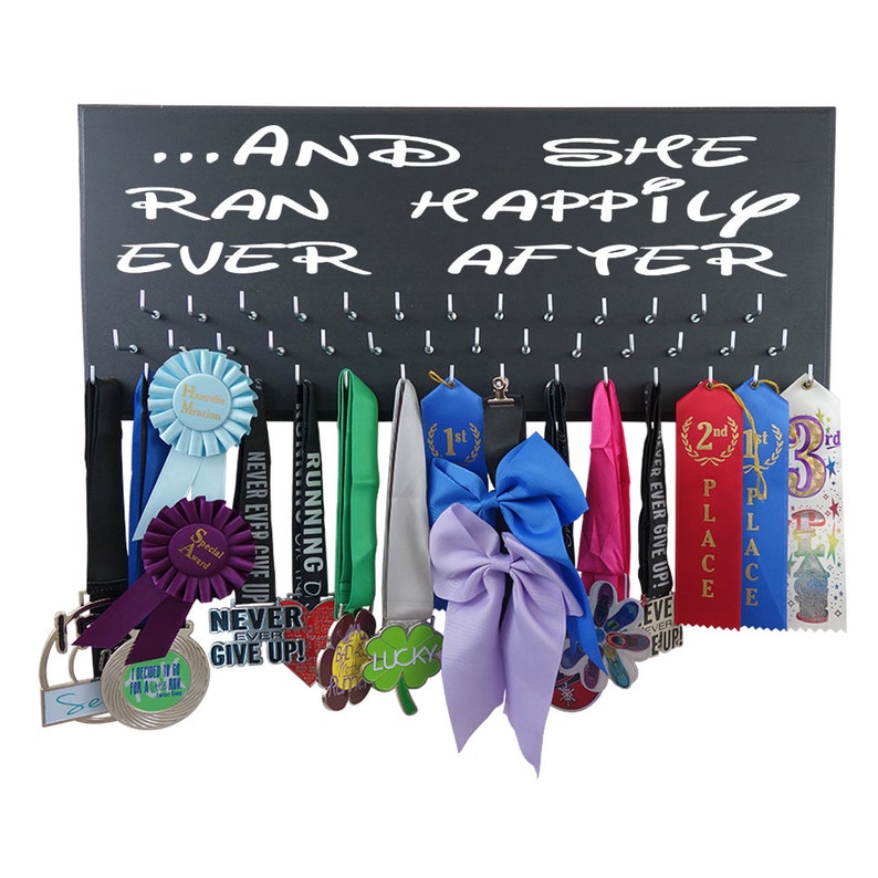 Gift for her, Run Disney medals display rack, And she ran happily ever after, Gifts for women runners image 2