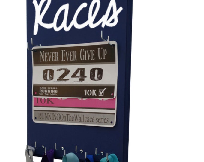 gifts for runners - women's race bibs display - races script graphic