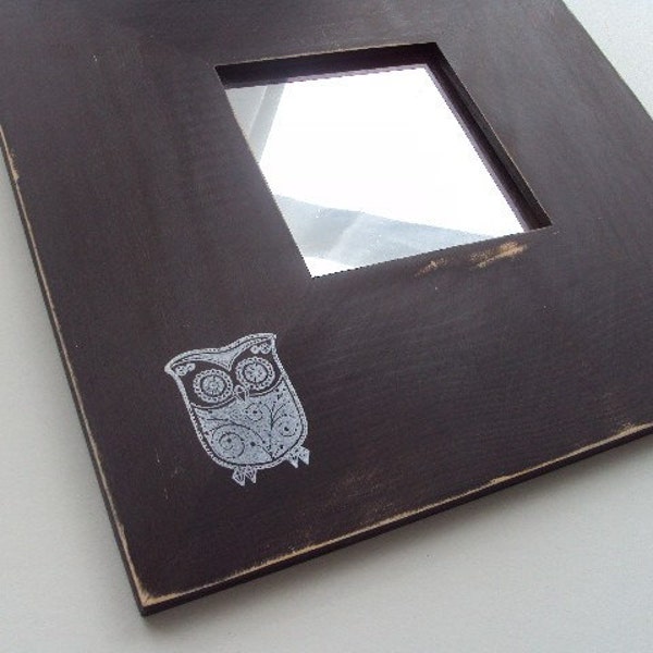 TODAY'S SALE Owl wall mirror, brown with white owl