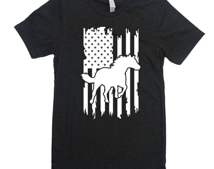 Equestrian Tee Shirt - Horse US Flag - For Horse Back Riders