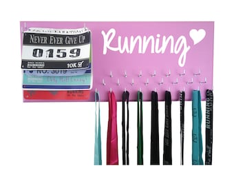 Running gifts for all runners | Race bib holder |  Running Medal Display | Half Marathoner | Medal Hook Rack | Running heart graphic
