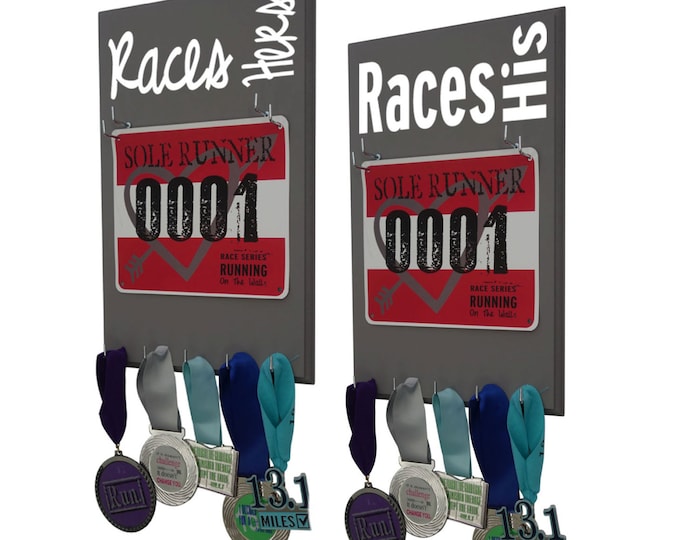 A Running Wedding gift: Race bib and medal displays for her and him