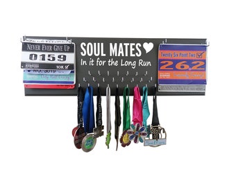 Race bibs and medals holder - Race bibs and medals hanger - Running inspirational quote - Sole mates in it for the long run - couple wedding