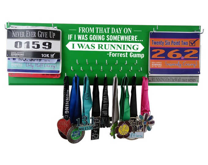 Running Medal Holder and Race Bib Hanger RUNNING, From that day on if I was going somewhere... I was RUNNING -Forrest Gump