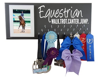 Equestrian medals and ribbons holder - Horseback Riding - Horse Show  - display and organize all your awards on this wall hooked on hanger