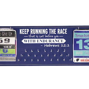 Running medal holder Running medal rack Race medal Display Race bib hanger Half Marathon Gifts Keep running the race..Hebrews 12:1 image 3