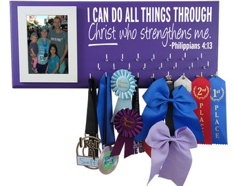 Running, Gifts for runners Running medal holder, race bib hanger, 5K, 10K, Half and full marathon, I can do all things… Philippians 4:13,