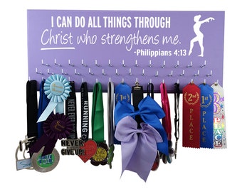 Gymnastics award holder, ribbon hanger, Medal Display Rack for gymnast, Great gift for girls, I can do all things... Philippians 4:13