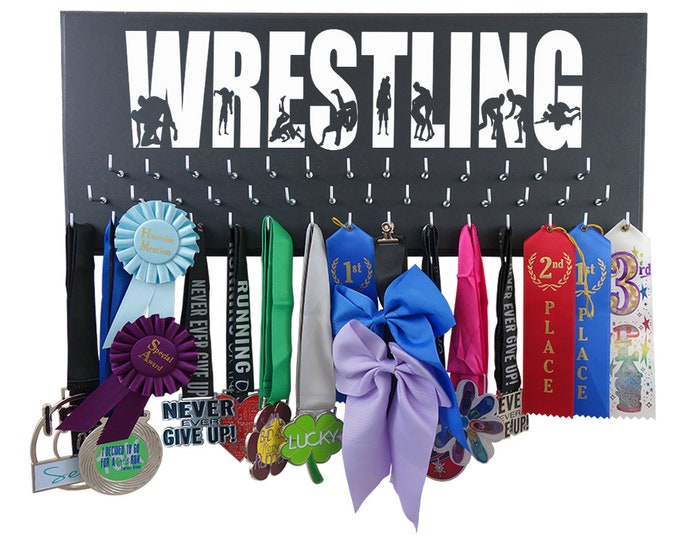 Wrestling Medal Holder, Wrestler's gift - Wrestling awards Display | Singlet silhouette
