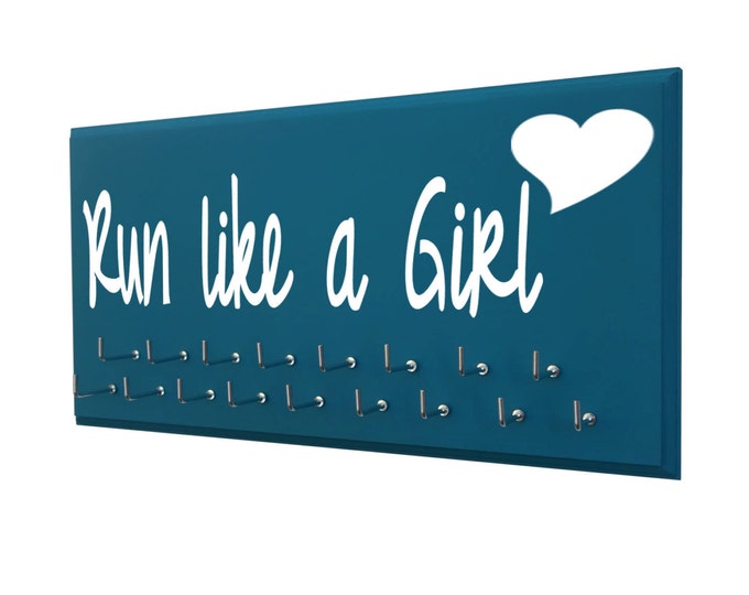 RUNNING MEDAL HOLDER - Run like a girl heart logo for teen runner - running gift