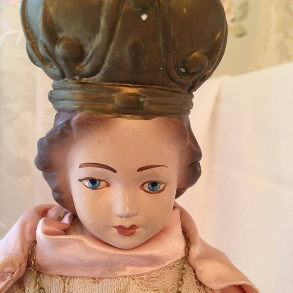Antique Infant of Prague Large Chalkware Statue