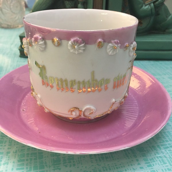 Pink Lusterware Souvenir Cup and Saucer Germany