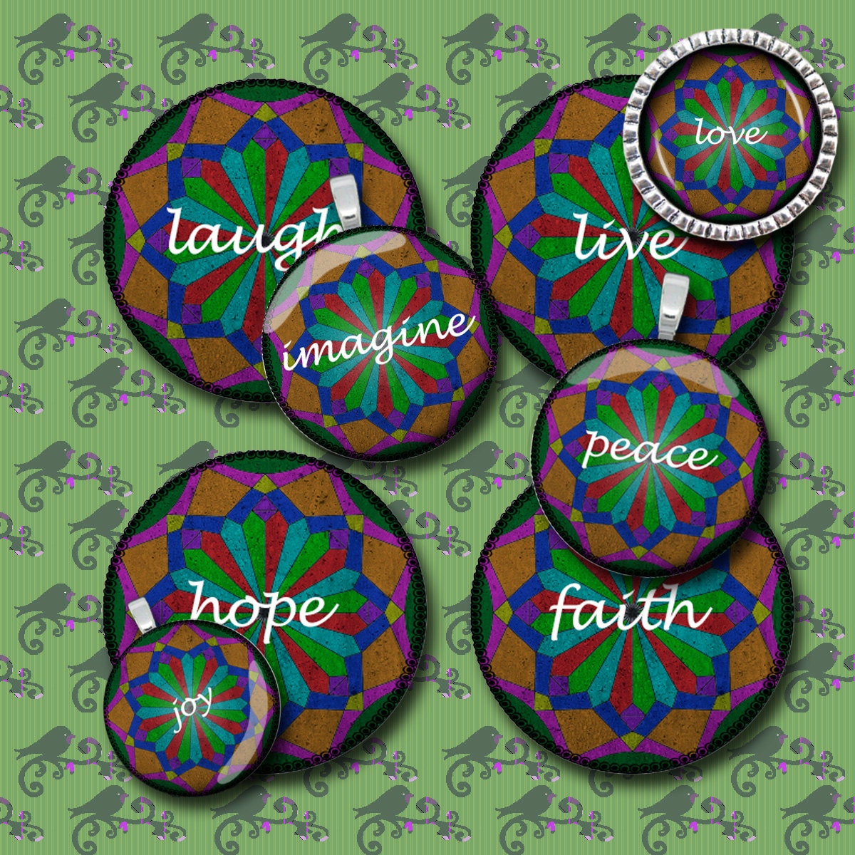 Mandala Encouragement 1in circle images at 300 DPI 4x6 sheet