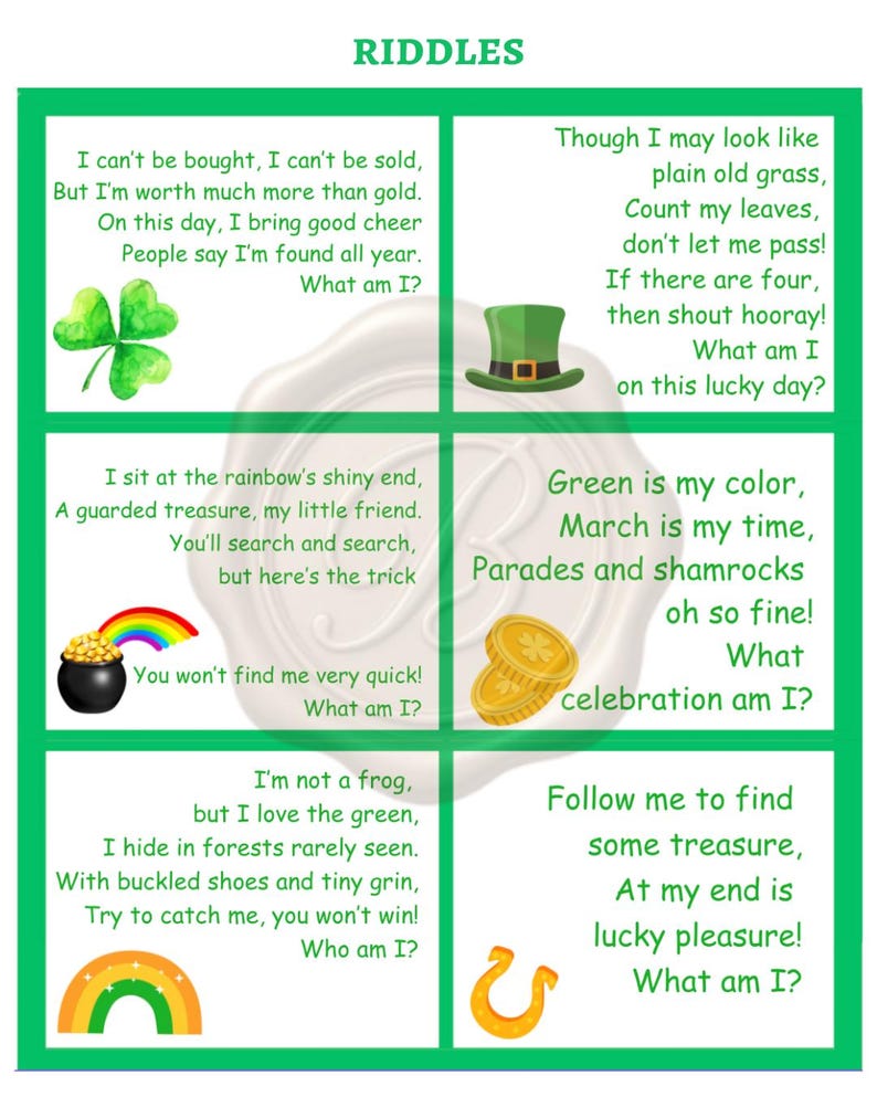 St. Patrick's Day Games for Kids - Etsy