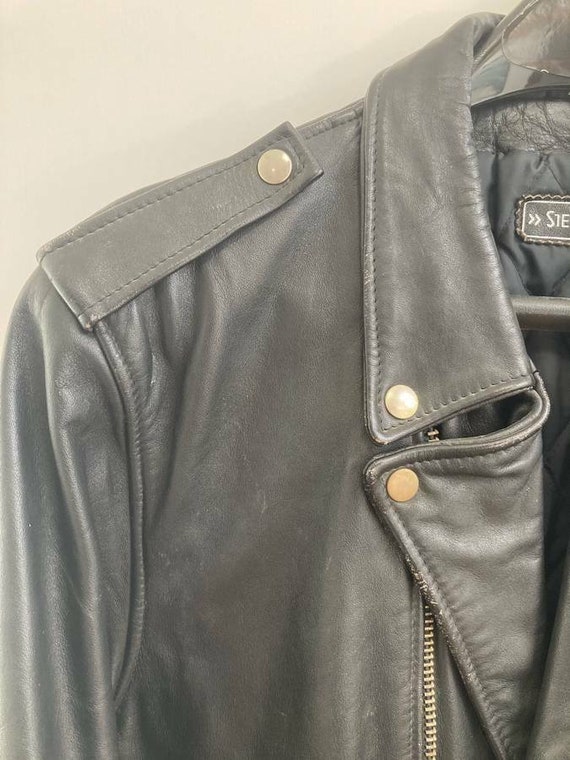 Vintage STEINMARK BLACK LEATHER Motorcycle Jacket… - image 2
