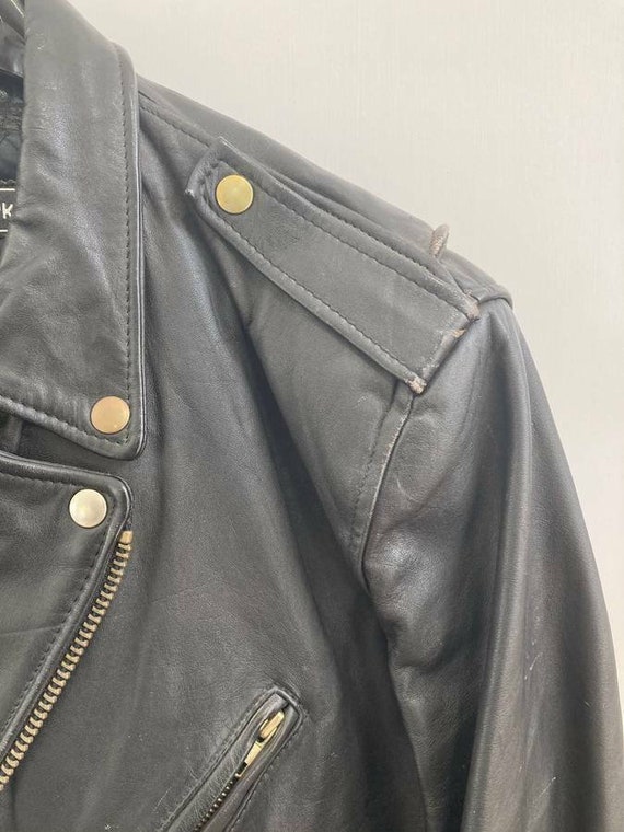 Vintage STEINMARK BLACK LEATHER Motorcycle Jacket… - image 3