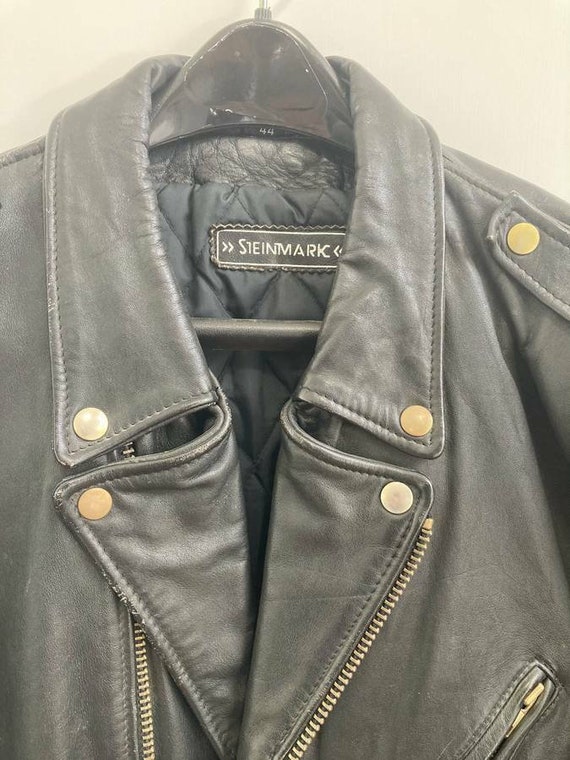 Vintage STEINMARK BLACK LEATHER Motorcycle Jacket… - image 4