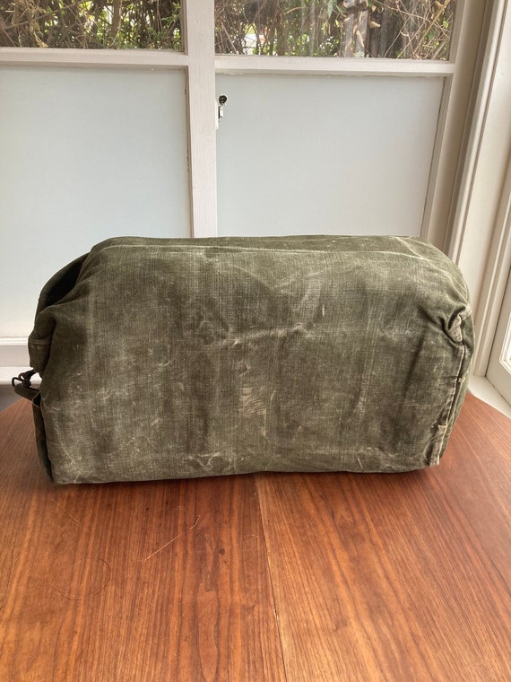 VINTAGE MILITARY BAG French Army Hemp Linen Tote Bag Duffel Ruck  