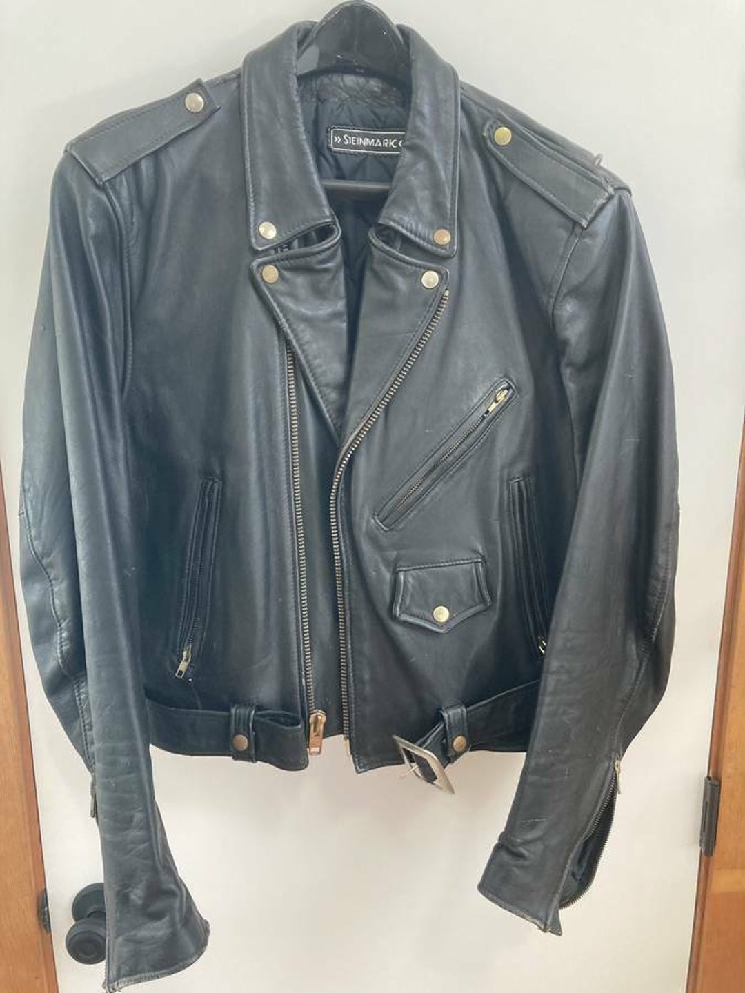 Vintage STEINMARK BLACK LEATHER Motorcycle Jacket Mens Size 44 - Etsy