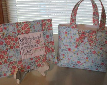 quilted tote bag quilted gift set/tote/giftbag/embroidered mug rug /2-piece gift set for her