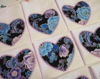 Bloques de edredón con apliques bordados, bloques de edredón con forma de corazón, bloques de edredón con motivos florales, edredón sin terminar, juego de 12 bloques de edredón.