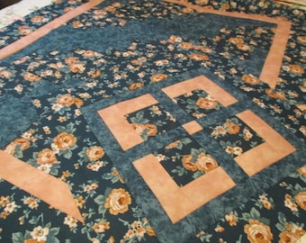 Conjunto de edredón y cubrecama sin terminar, edredón de cabaña de troncos, edredón hecho a mano, edredón de regazo