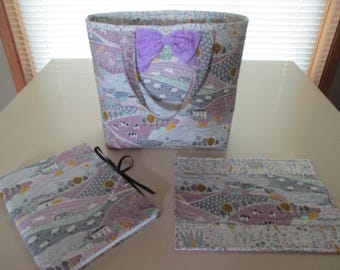 quilted tote bag quilted gift set/tote/giftbag/quilted mug rug/composition book cover /3-piece gift set for her