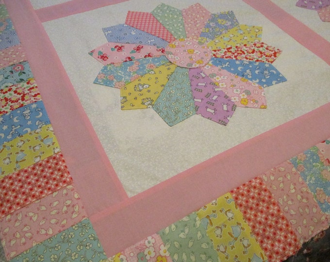 Unfinished Quilt Top Reproduction Vintage Novelty Fabric Quilt Top Dresden Plate Quilt Top Baby